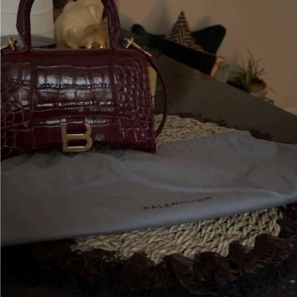 Balenciaga Burgundy Croc-Embossed Bag